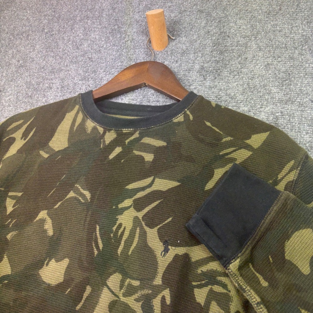 Polo Ralph Lauren Thermal Shirt Mens XL Green Camo Waffle Knit Long Sleeve Tee